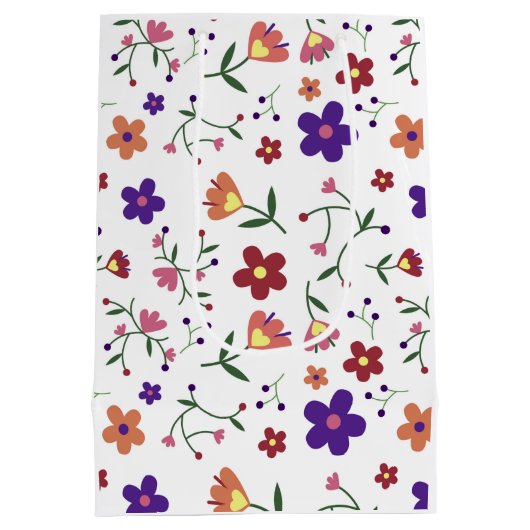 Hand-Drawn Floral Pattern Medium Cadeauzakje (Achterkant)
