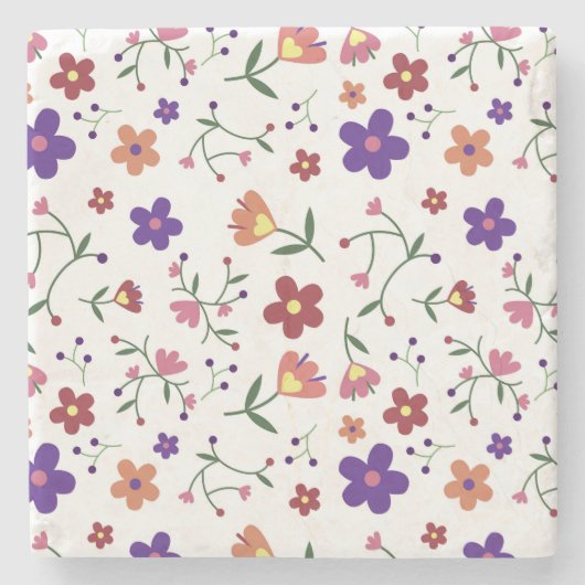 Hand-Drawn Floral Pattern Stenen Onderzetter (Voorkant)