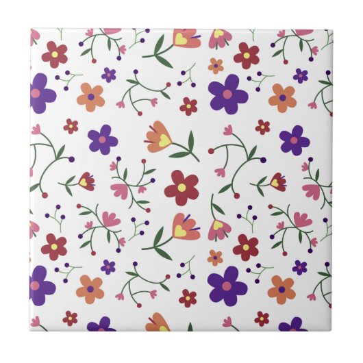 Hand-Drawn Floral Pattern Tegeltje (Voorkant)