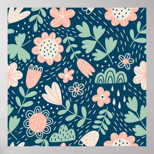 Hand drawn floral stilish fabric. Seamles pattern  Poster (Voorkant)