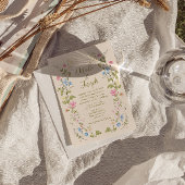 Hand Drawn Floral Summer Photo QR Code Wedding Kaart