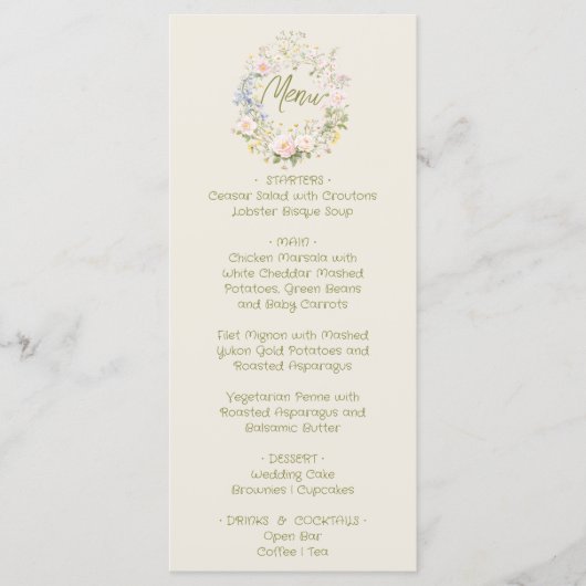 Hand Drawn Floral Summer Wedding Menu  (Voorkant)