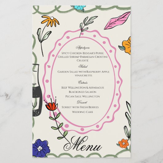 Hand Drawn Floral Whimsy Elegant Simple Menu (Voorkant)