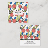 Hand Drawn Florals Coral Blue Garden Florist Vierkante Visitekaartje (Voorkant / Achterkant)