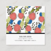 Hand Drawn Florals Coral Blue Garden Florist Vierkante Visitekaartje (Achterkant)