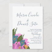 Hand Drawn Florals Wedding Bold Color Uitnodiging (Voorkant)