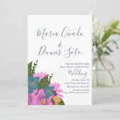 Hand Drawn Florals Wedding Bold Color Uitnodiging (Staand voorkant)