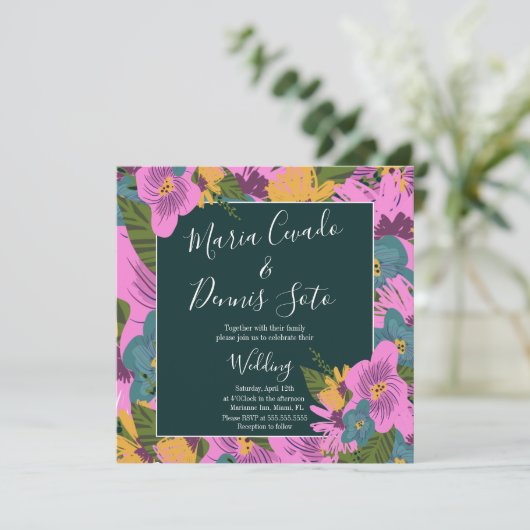 Hand Drawn Florals Wedding Bold Pink Greenery (Staand voorkant)