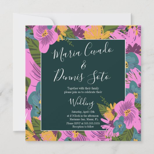Hand Drawn Florals Wedding Bold Pink Greenery (Voorkant)