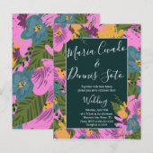 Hand Drawn Florals Wedding Bold Pink Greenery Briefkaart (Voorkant / Achterkant)