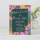 Hand Drawn Florals Wedding Bold Pink Greenery Kaart (Staand voorkant)