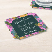 Hand Drawn Florals Wedding Bold Pink Greenery Kartonnen Onderzetters (Gekanteld)