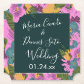 Hand Drawn Florals Wedding Bold Pink Greenery Kartonnen Onderzetters (Voorkant)