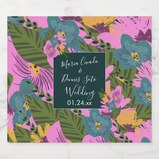 Hand Drawn Florals Wedding Bold Pink Greenery Likeurfles Etiket (Enkel label)