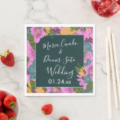 Hand Drawn Florals Wedding Bold Pink Greenery Servet (Insitu)