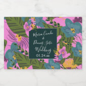 Hand Drawn Florals Wedding Bold Pink Greenery Sparkling Wijnetiket (Enkel label)