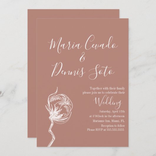 Hand Drawn Florals Wedding Earth Tone Kaart (Voorkant / Achterkant)