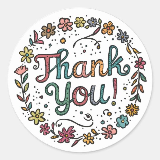 Hand-Drawn Flower Doodle Ronde Sticker (Voorkant)