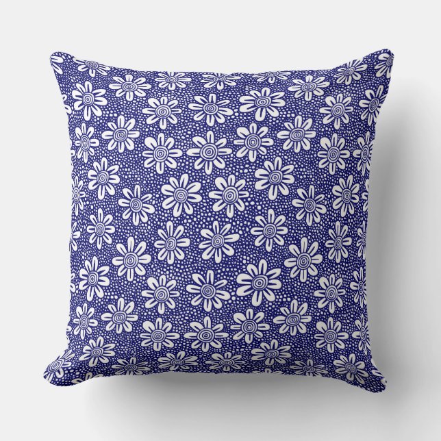 Hand Drawn Flower Pattern 140617 - Deep Navy Kussen (Voorkant)