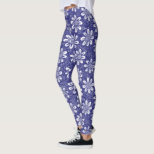 Hand Drawn Flower Pattern 140617 - Deep Navy Leggings (Links)