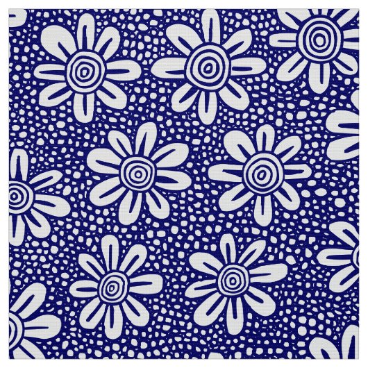 Hand Drawn Flower Pattern 140617 - Deep Navy Stof (Swatch)