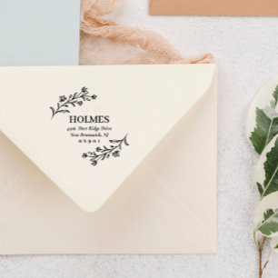 Hand Drawn Flower Sprigs Name & Address Rubberstempel