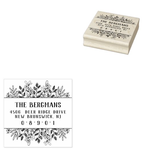 Hand Drawn Flowers Greenery  Font Adres Rubberstempel (Gestempeld)