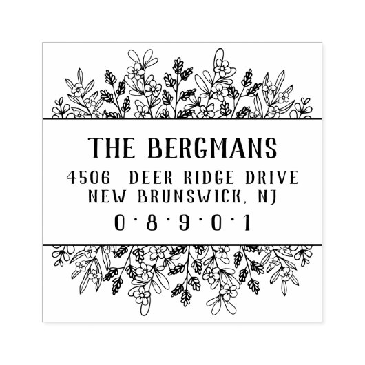 Hand Drawn Flowers Greenery  Font Adres Rubberstempel (Afrduk)