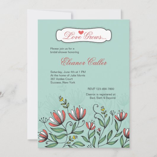 Hand Drawn Flowers Invitation Kaart (Voorkant)