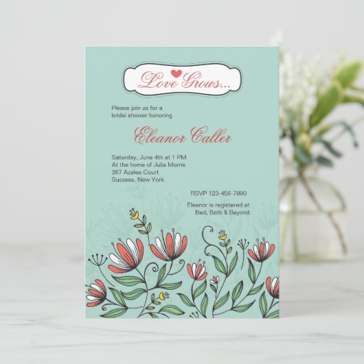 Hand Drawn Flowers Invitation Kaart (Staand voorkant)