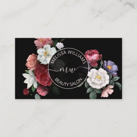 Hand drawn Flowers Logo Black Visitekaartje (Voorkant)