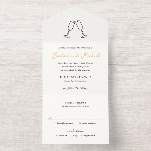 Hand Drawn Flutes Doodle Modern Wedding All In One Uitnodiging (Binnenkant)