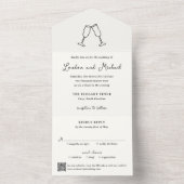 Hand Drawn Flutes Doodle QR Code Modern Wedding All In One Uitnodiging (Binnen)