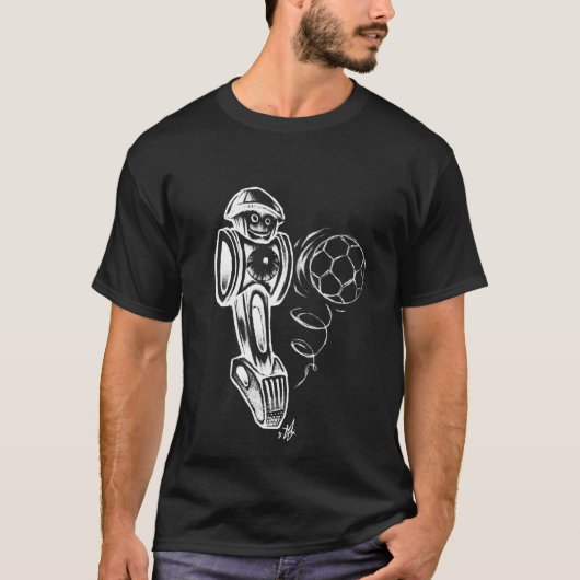 Hand Drawn Foosball Guy Kicks Ball T-shirt (Voorkant)
