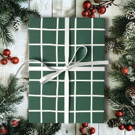 Hand Drawn Forest Green and White Grid Holiday Cadeaupapier
