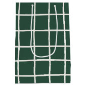 Hand Drawn Forest Green and White Grid Holiday Medium Cadeauzakje (Achterkant)