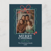 Hand-drawn frame modern teal blue Merry Christmas  Feestdagenkaart (Voorkant)