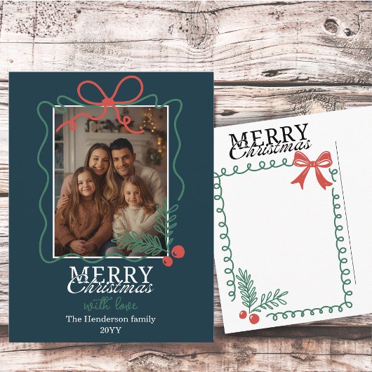 Hand-drawn frame modern teal blue Merry Christmas  Feestdagenkaart