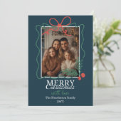Hand-drawn frame teal blue Merry Christmas Feestdagenkaart (Staand voorkant)