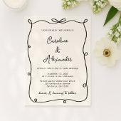 hand drawn frame with bow wedding invitation kaart