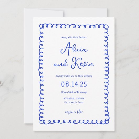 Hand Drawn French Blue Wedding Invitations Kaart (Voorkant)