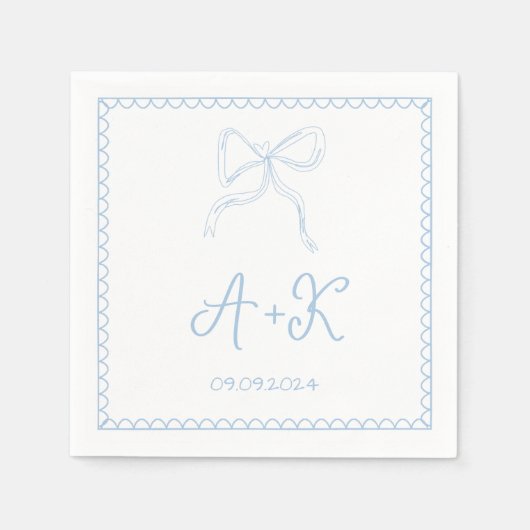 Hand Drawn French Blue Wedding Monogram Servet (Voorkant)