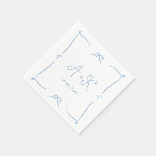 Hand Drawn French Blue Wedding Monogram Servet (Hoek)