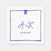 Hand Drawn French Blue Wedding Monogram Servet (Voorkant)