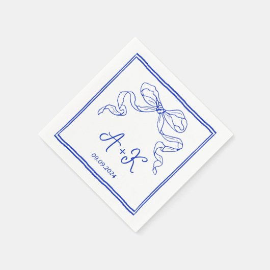 Hand Drawn French Blue Wedding Monogram Servet (Hoek)