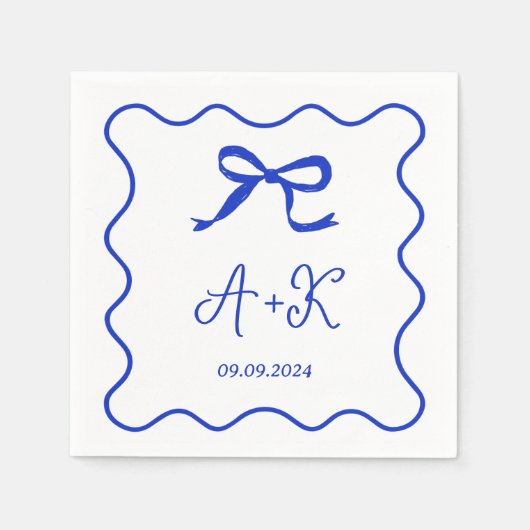 Hand Drawn French Blue Wedding Monogram Servet (Voorkant)