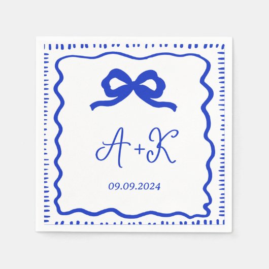 Hand Drawn French Blue Wedding Monogram Servet (Voorkant)