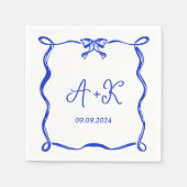 Hand Drawn French Blue Wedding Monogram Servet (Voorkant)
