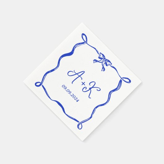 Hand Drawn French Blue Wedding Monogram Servet (Hoek)