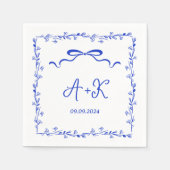 Hand Drawn French Blue Wedding Monogram Servet (Voorkant)